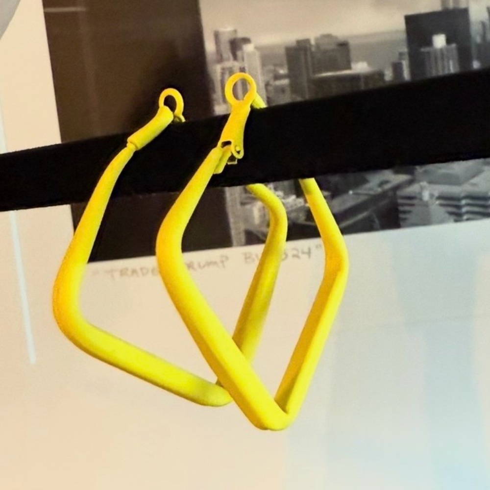 Vibrant NEW Yellow Angular Geometric Square Hoop Earrings